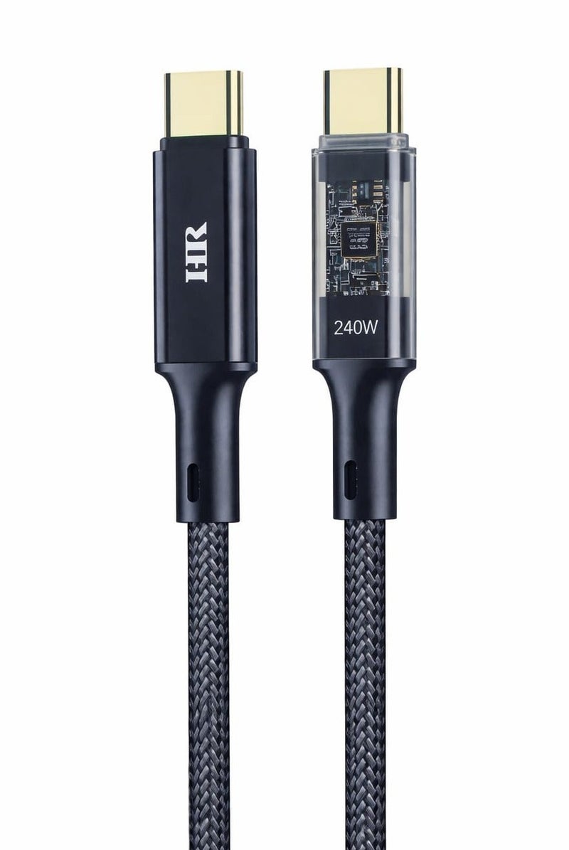 HR Automatic Power-Off Type-C to Type-C PD Cable | 240W Fast Charging | 1m Nylon Braided - Image 1